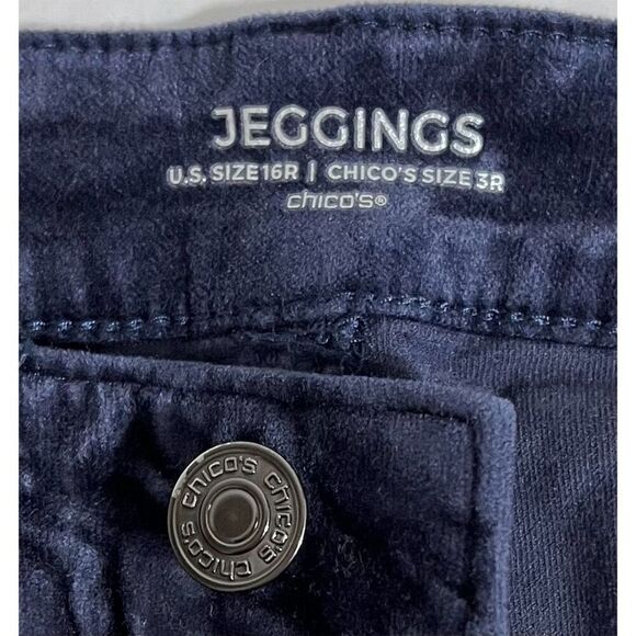 Chico’s Jeggings Blue Velvet  Size 3 (L 16) Stretch Fit Casual Fall Leggings - Picture 10 of 12